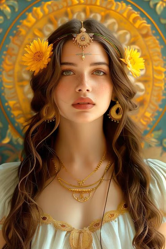 Before: portrait photo of a woman with flowers in her hair