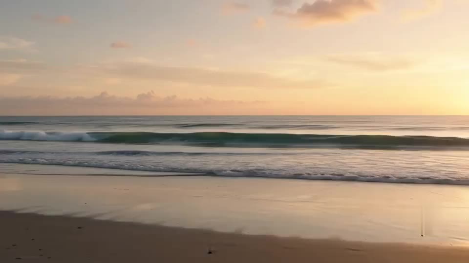 AI-generated video preview: ocean waves at sunset